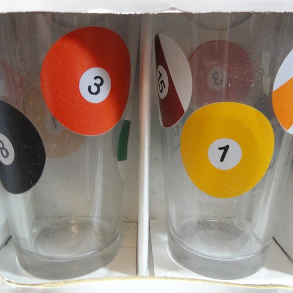 VTG Luminarc Billiard Ball Pool Parlor 16oz Pup Glasses~NOS~Man Cave~Pool bar - Picture 3 of 5